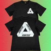Corteiz Penrose Triangle Logo Black T-Shirt (Front & Back Print)