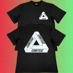 Corteiz Penrose Triangle Logo Black T-Shirt (Front & Back Print)