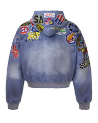 Vale Forever Passport Zip Up Denim Jacket Blue