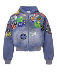 Vale Forever Passport Zip Up Denim Jacket Blue