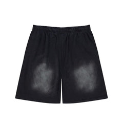 Hellstar Records Flame Print Acid Wash Loose Sweat Shorts