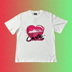 Corteiz Pink Heart Ship Logo Graphic Black T-Shirt