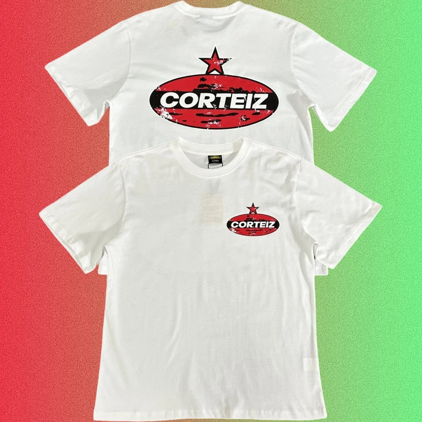 Corteiz Red Star Oval Logo Graphic Black T-Shirt (Front & Back Print)