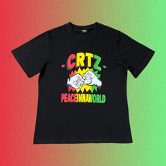 Corteiz CRTZ Peace Inna World Fist Bump Graphic Black T-Shirt