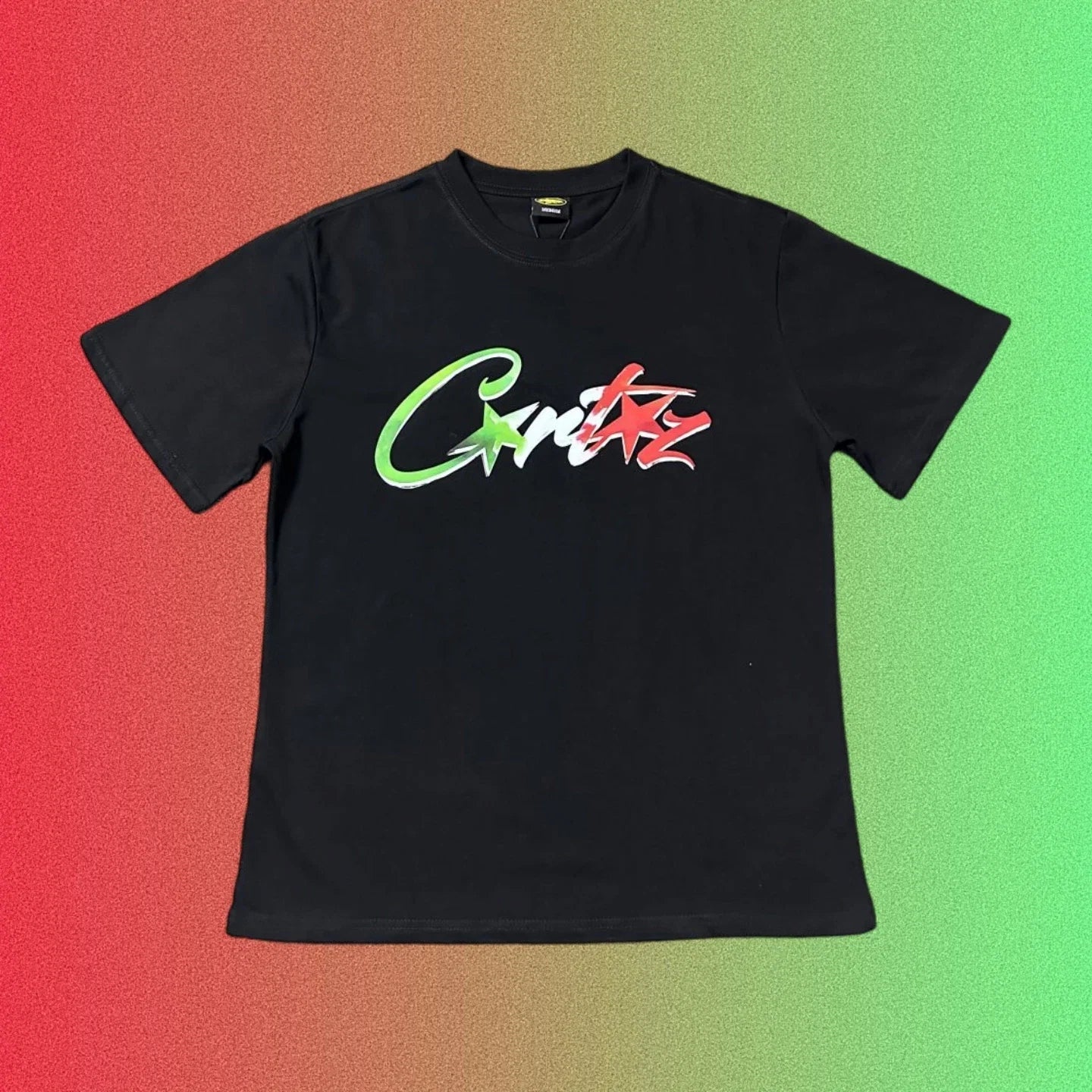 Corteiz Script Logo Green and Red Black T-Shirt