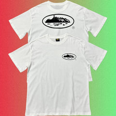Corteiz Classic Oval Ship Logo Small Front & Large Back Print Black T-Shirt
