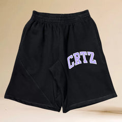 Corteiz Black & Lavender CRTZ Arch Logo Shorts