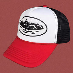 Corteiz Bold Red Oval Ship Logo Trucker Hat - Royal Blue