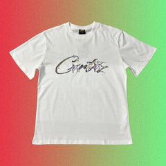 Corteiz Blue Script Logo Graphic Black T-Shirt