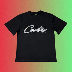 Corteiz Blue Script Logo Graphic Black T-Shirt