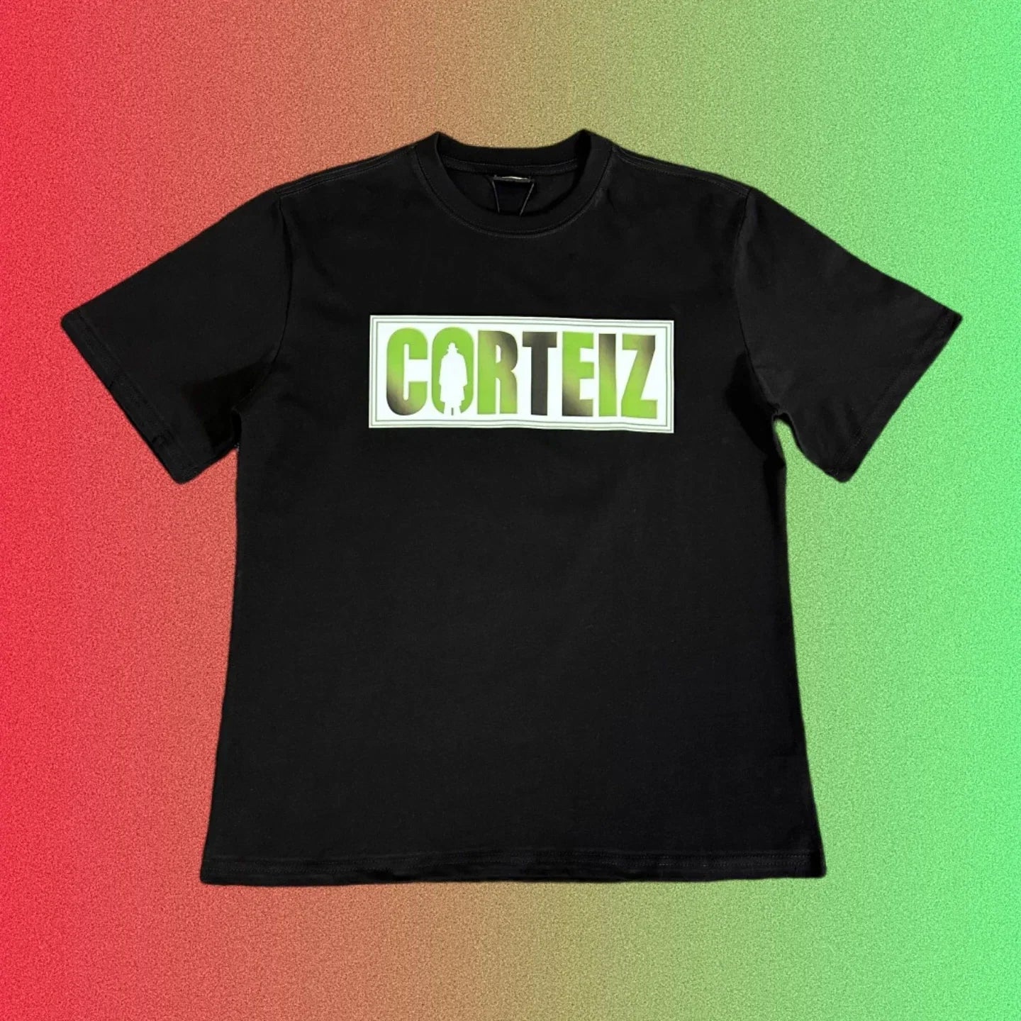 Corteiz Box Logo Green Gradient Black T-Shirt