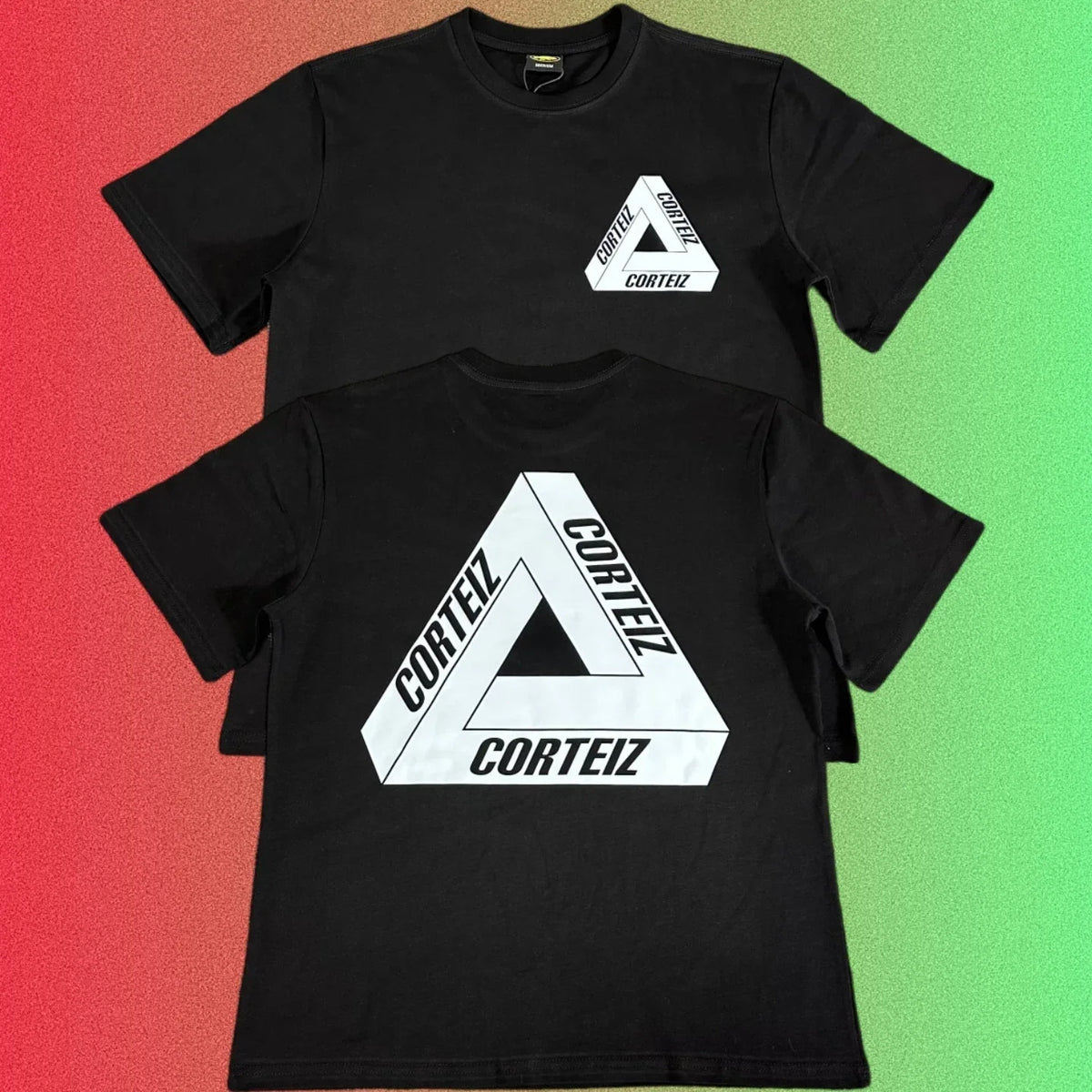 Corteiz Penrose Triangle Logo Black T-Shirt (Front & Back Print)