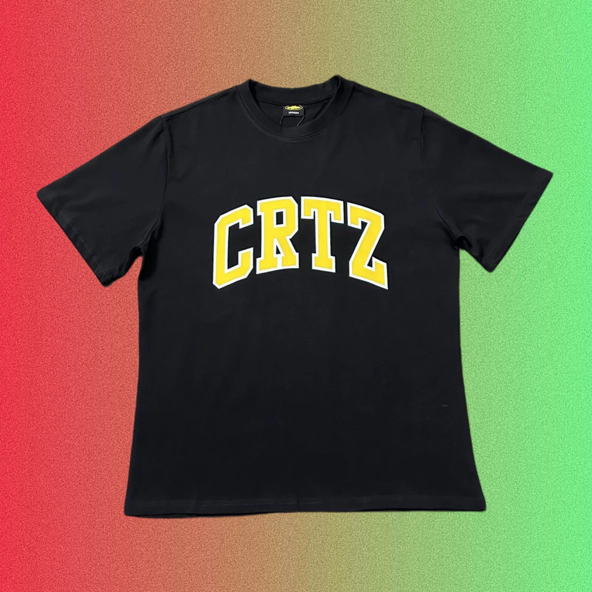 Corteiz Arch Logo Yellow Typography Black T-Shirt