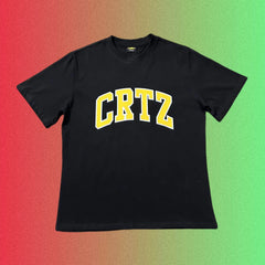 Corteiz Arch Logo Yellow Typography Black T-Shirt