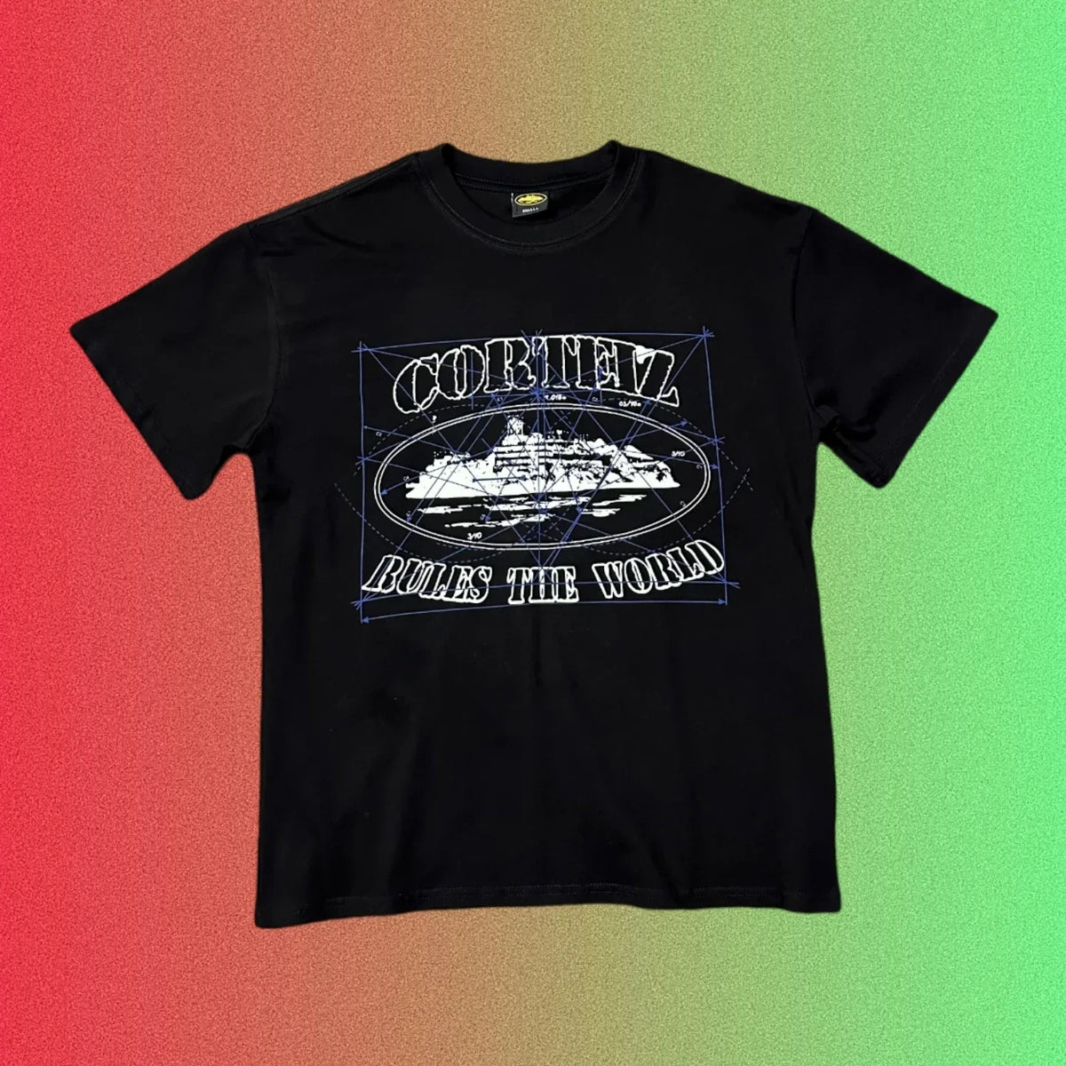 Corteiz Rules The World Blueprint Graphic Black T-Shirt