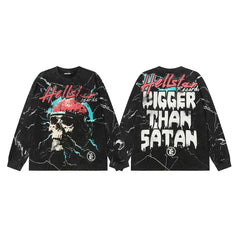 Hellstar Records Bigger Than Satan Graphic Long Sleeve Tee - Washed Black