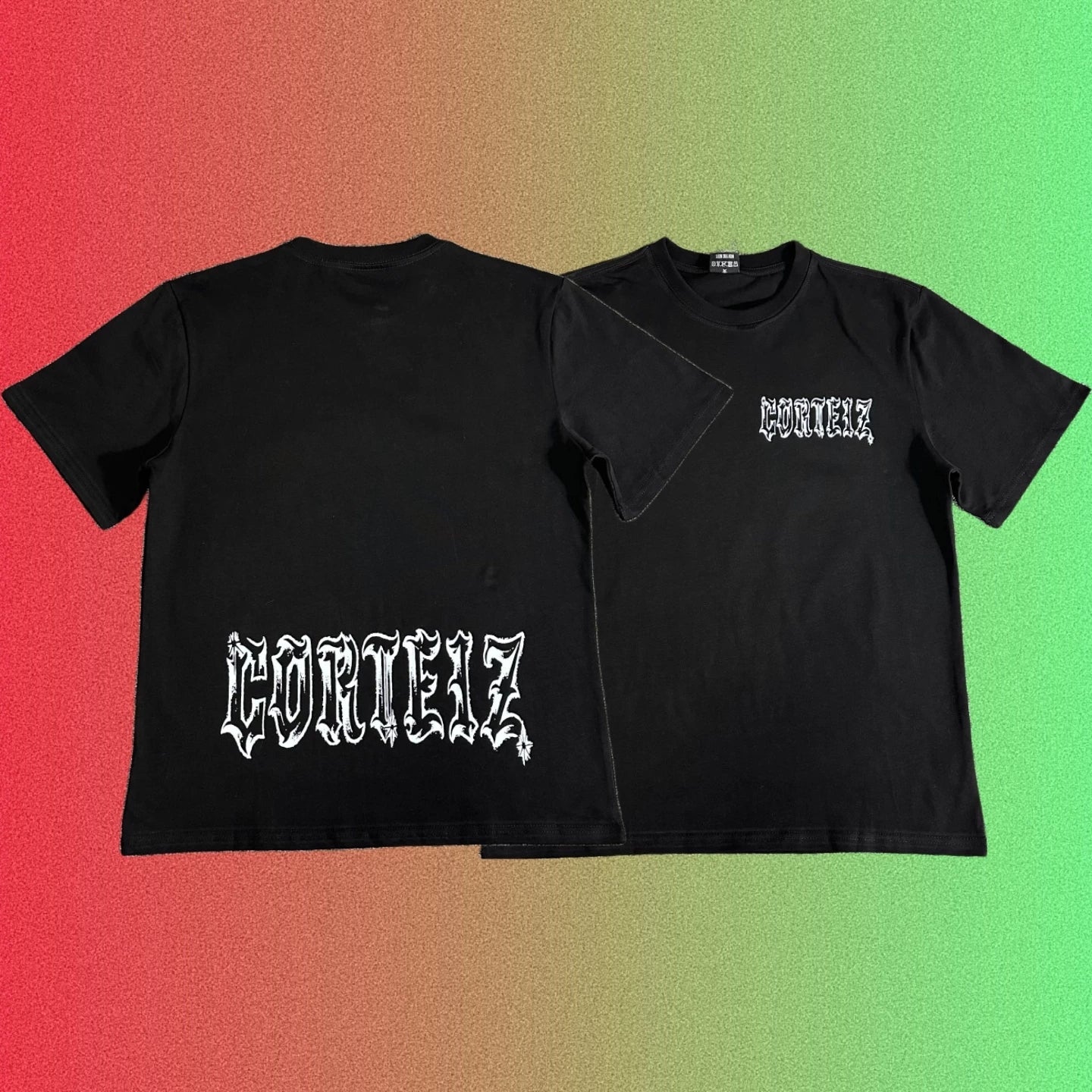 Corteiz Gothic Font Logo Black T-Shirt (Front & Back Print)