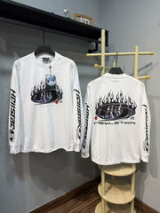 Hellstar Flame Globe Graphic Long Sleeve Tee - White