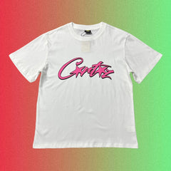Corteiz Pink Cursive Star Script Logo Graphic Black T-Shirt