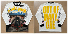Godspeed "Out of Many, One" Motorcycle Skeleton White Long Sleeve Tee