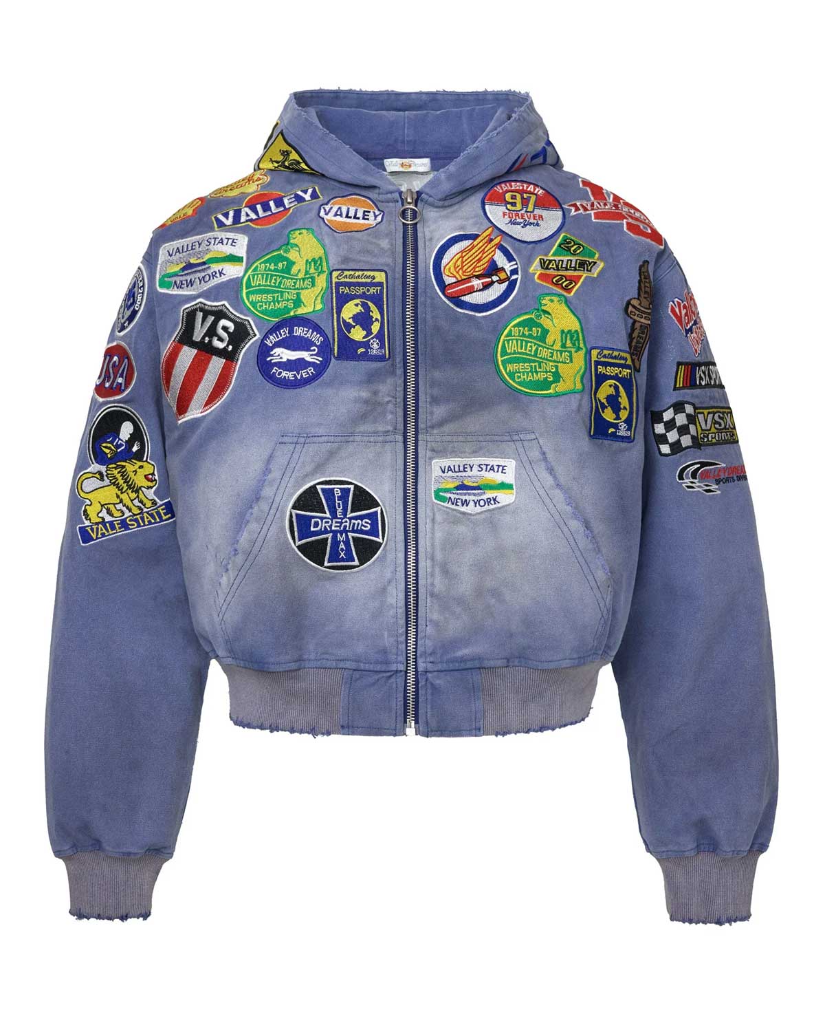Vale Forever Passport Zip Up Denim Jacket Blue